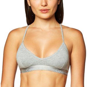 Calvin Klein Womens Motive Cotton Lightly Lined Bralette-Grey Heather